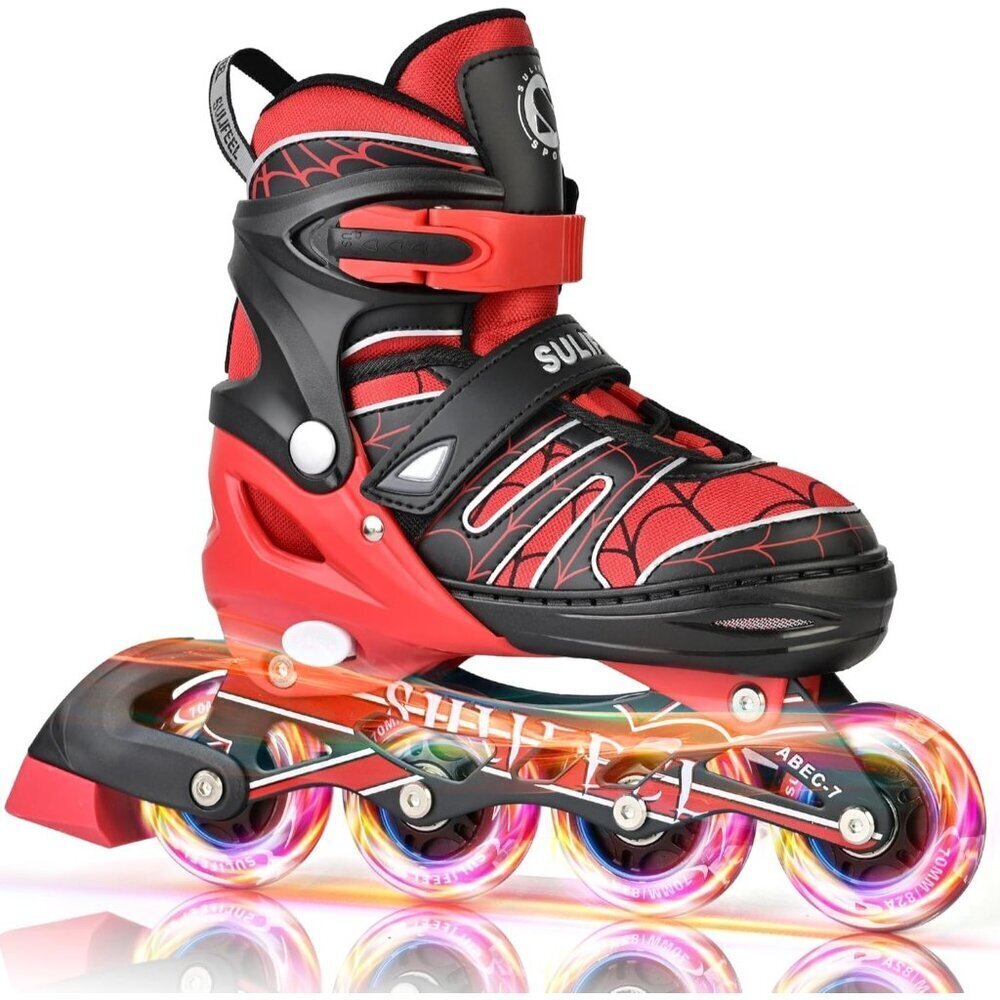 Sulifeel Kids D Spider Red Unicorn Inline Adjustable Light Up Wheels Skates